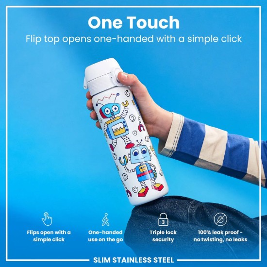Sticla apa pentru copii Slim, inox, 600ml, Robots - Ion8