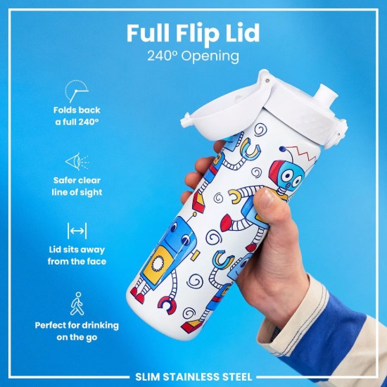 Sticla apa pentru copii Slim, inox, 600ml, Robots - Ion8