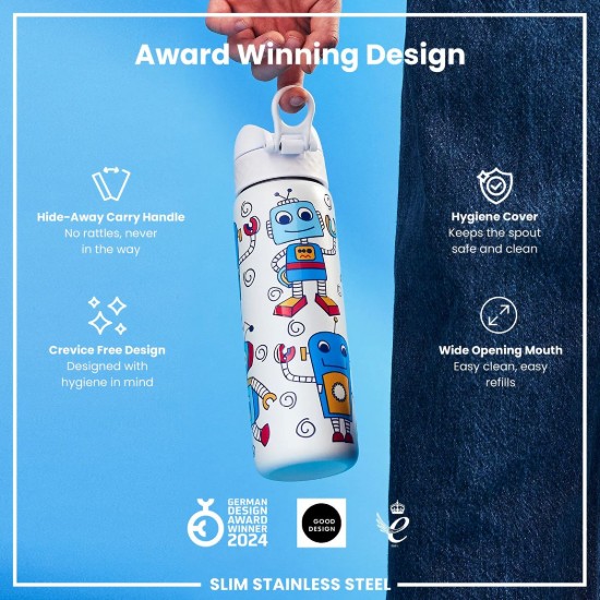 Sticla apa pentru copii Slim, inox, 600ml, Robots - Ion8