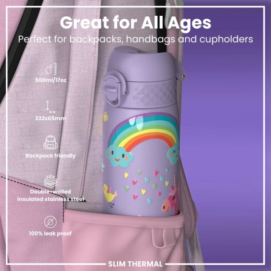 Sticla apa Slim, inox, 500ml, Unicorns Periwinkle - Ion8