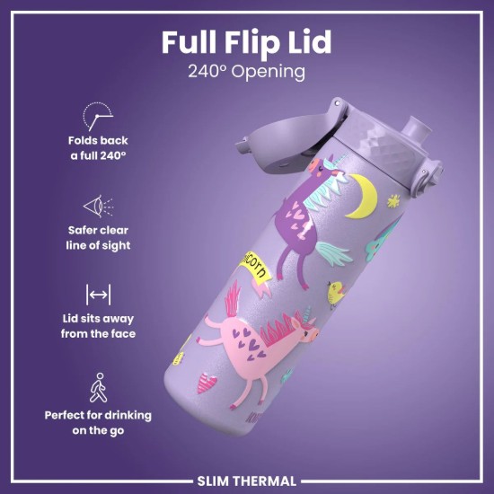 Sticla apa Slim, inox, 500ml, Unicorns Periwinkle - Ion8