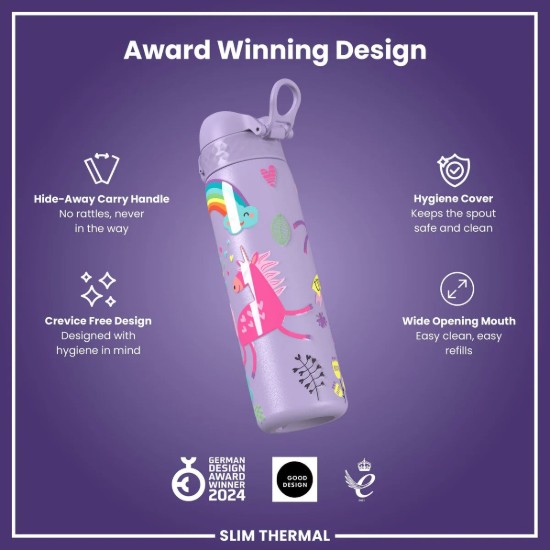 Sticla apa Slim, inox, 500ml, Unicorns Periwinkle - Ion8