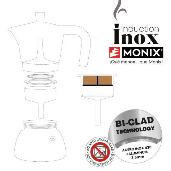 Cafetiera inox/aluminiu, 470ml, Rosu - Monix