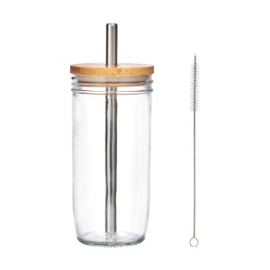 Pahar pentru bubble tea, cu capac si pai, sticla, 650ml - La Cafetiere