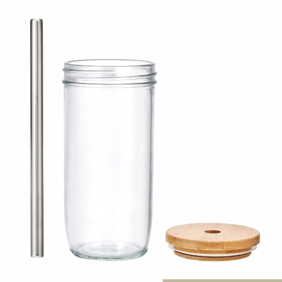 Pahar pentru bubble tea, cu capac si pai, sticla, 650ml - La Cafetiere