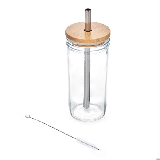 Pahar pentru bubble tea, cu capac si pai, sticla, 650ml - La Cafetiere