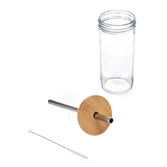 Pahar pentru bubble tea, cu capac si pai, sticla, 650ml - La Cafetiere