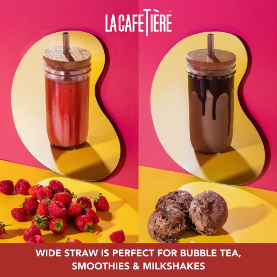 Pahar pentru bubble tea, cu capac si pai, sticla, 650ml - La Cafetiere