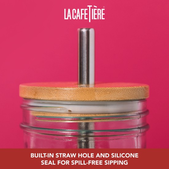 Pahar pentru bubble tea, cu capac si pai, sticla, 650ml - La Cafetiere