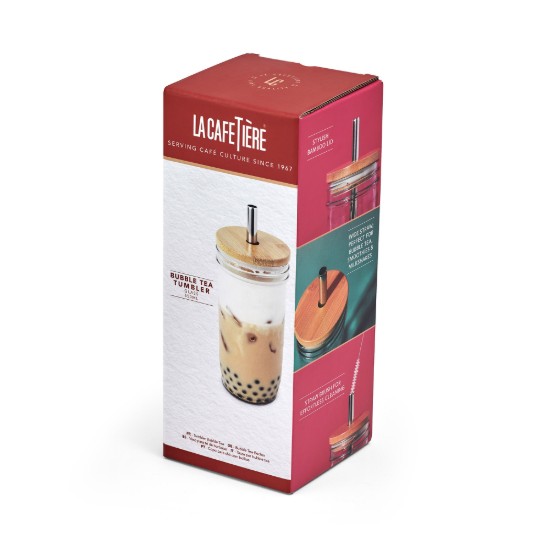 Pahar pentru bubble tea, cu capac si pai, sticla, 650ml - La Cafetiere