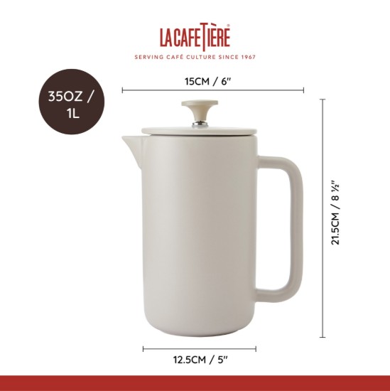 Cafetiera French Press, ceramica, 1L, "Arezzo", Latte - La Cafetiere