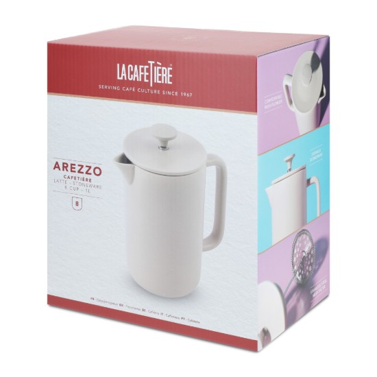 Cafetiera French Press, ceramica, 1L, "Arezzo", Latte - La Cafetiere