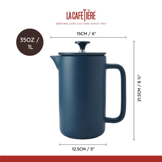 Cafetiera French Press, ceramica, 1L, "Arezzo", Navy - La Cafetiere