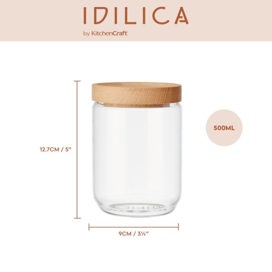 Borcan depozitare, sticla, 500ml, cu capac din bambus, "Idilica" - Kitchen Craft