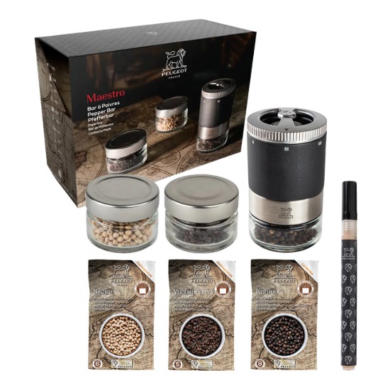 Rasnita pentru piper cu accesorii, 7 piese, "Maestro", Graphite - Peugeot