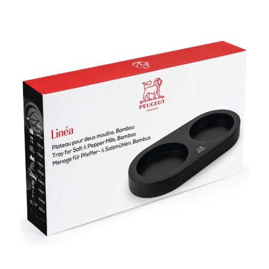 Suport pentru 2 rasnite, fara maner, bambus, "Linea", Matte Black - Peugeot