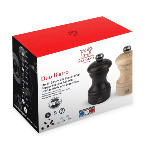 Set 2 rasnite sare si piper, 10 cm, "Bistro Z", White&Black - Peugeot