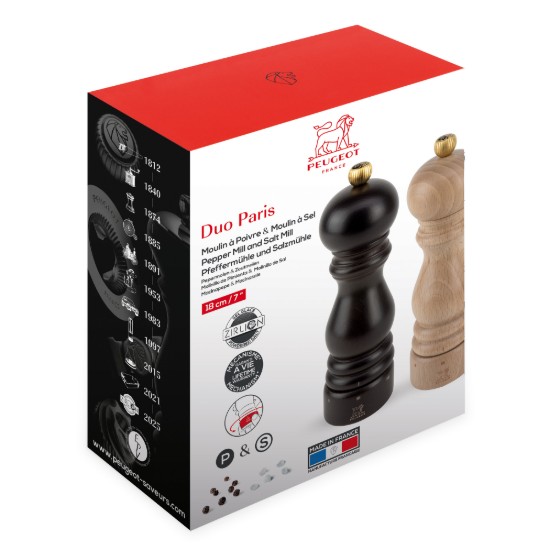 Set 2 rasnite sare si piper, 18 cm, "Paris u'Select Z", Chocolate&Natural - Peugeot