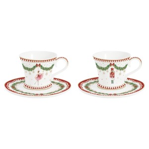 Set 2 cesti cu farfurioara, portelan, 80ml, "Magie de Noel" - Easy Life
