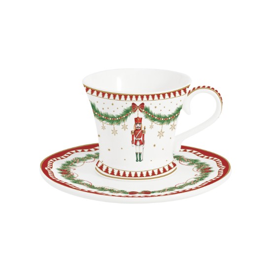 Set 2 cesti cu farfurioara, portelan, 80ml, "Magie de Noel" - Easy Life