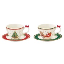 Set 2 cesti cu farfurioara, portelan, 120ml, "Christmas Heritage" - Easy Life