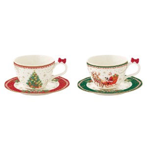 Set 2 cesti cu farfurioara, portelan, 120ml, "Christmas Heritage" - Easy Life