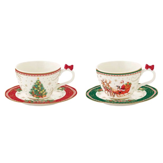 Set 2 cesti cu farfurioara, portelan, 120ml, "Christmas Heritage" - Easy Life