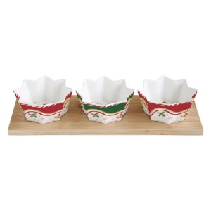 Set 3 boluri aperitive, cu tava din bambus, "Christmas Tale" - Easy Life