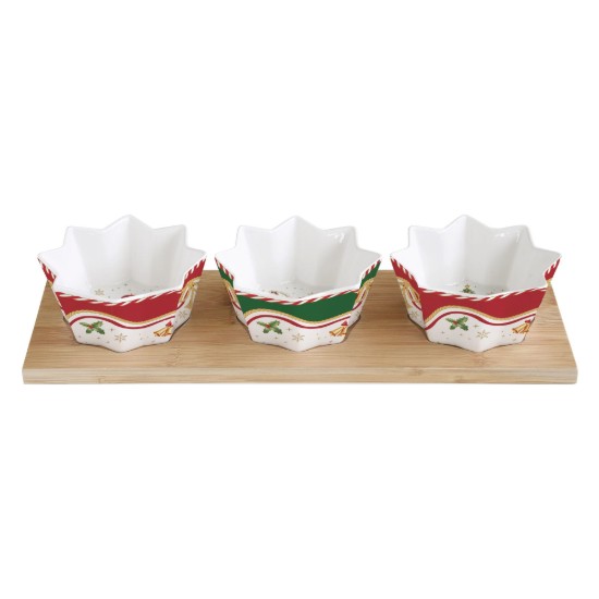 Set 3 boluri aperitive, cu tava din bambus, "Christmas Tale" - Easy Life