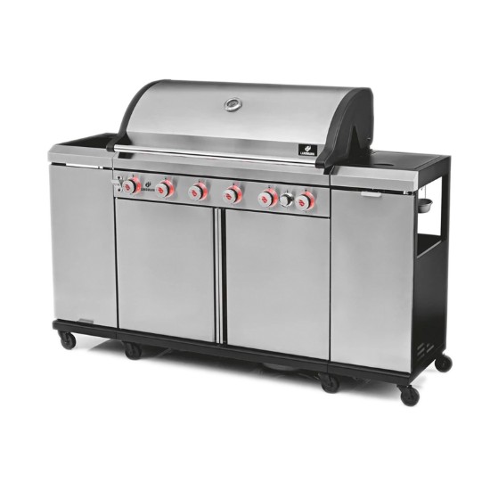 Bucatarie de exterior pe gaz Grill Chef Landmann 22174, 6 arzatoare inox si 1 arzator ceramic infrarosu MaxX-Zone