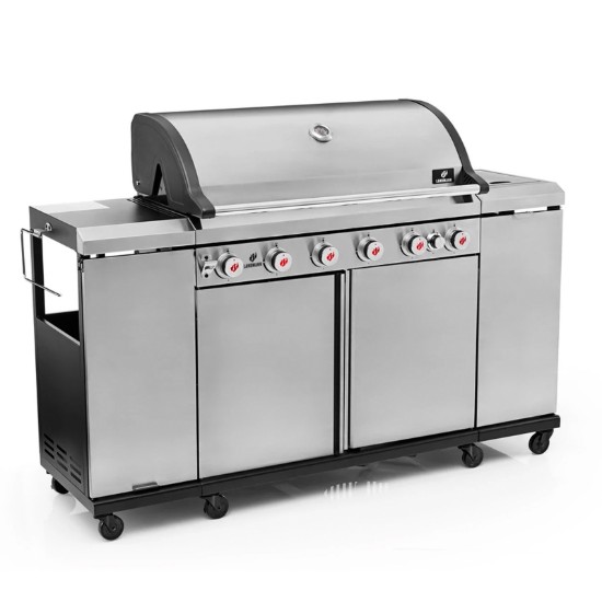 Bucatarie de exterior pe gaz Grill Chef Landmann 22174, 6 arzatoare inox si 1 arzator ceramic infrarosu MaxX-Zone
