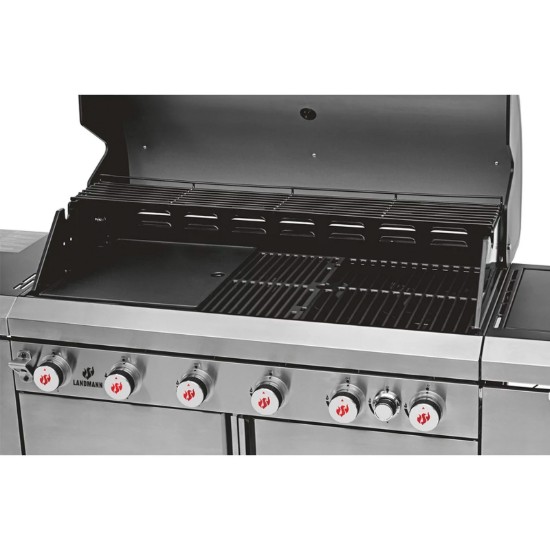 Bucatarie de exterior pe gaz Grill Chef Landmann 22174, 6 arzatoare inox si 1 arzator ceramic infrarosu MaxX-Zone