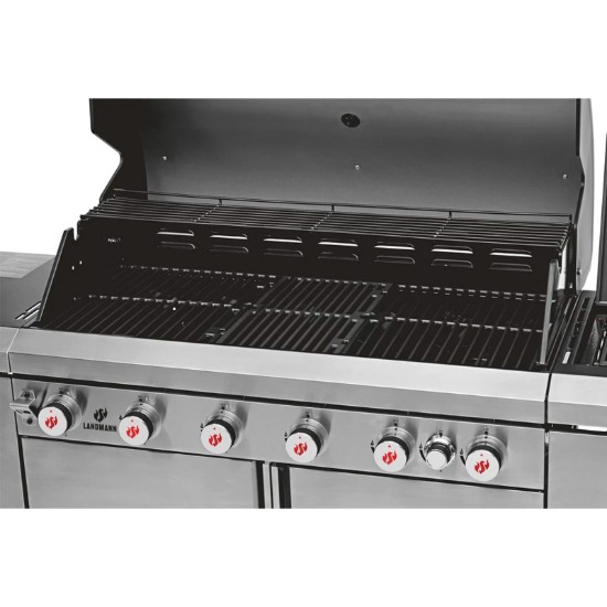 Bucatarie de exterior pe gaz Grill Chef Landmann 22174, 6 arzatoare inox si 1 arzator ceramic infrarosu MaxX-Zone