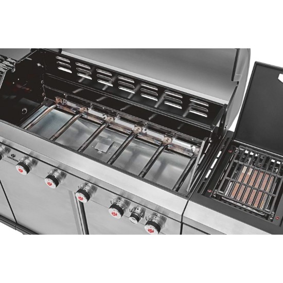 Bucatarie de exterior pe gaz Grill Chef Landmann 22174, 6 arzatoare inox si 1 arzator ceramic infrarosu MaxX-Zone