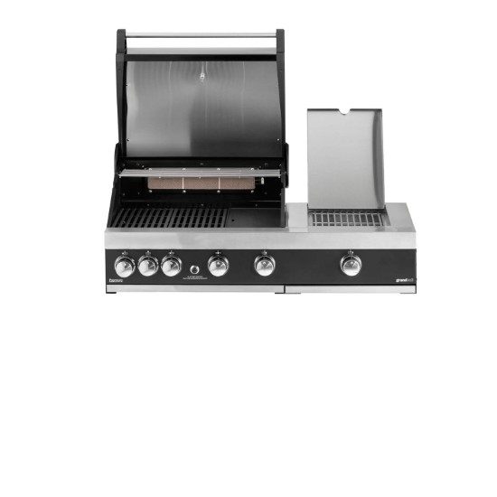 Gratar pe gaz cu 4 arzatoare din inox Grandhall Premium G4 plus si arzator lateral sear burner K04000326A, incastrabil