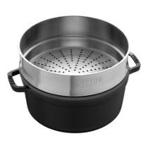 Oala Cocotte fonta, cu accesoriu pentru gatit la abur, 26cm/5,2L, Black - Staub