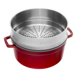 Oala Cocotte fonta, cu accesoriu pentru gatit la abur, 26cm/5,2L, Cherry - Staub
