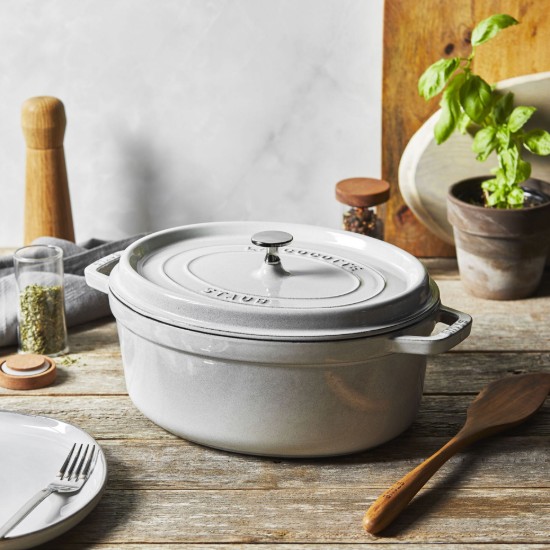 Oala Cocotte ovala, fonta, 31cm/5,5L, White Truffle - Staub
