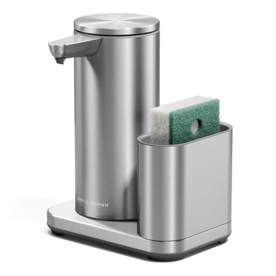 Dozator cu senzor si suport pentru burete, 266 ml, inox, Brushed - simplehuman