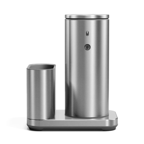 Dozator cu senzor si suport pentru burete, 266 ml, inox, Brushed - simplehuman