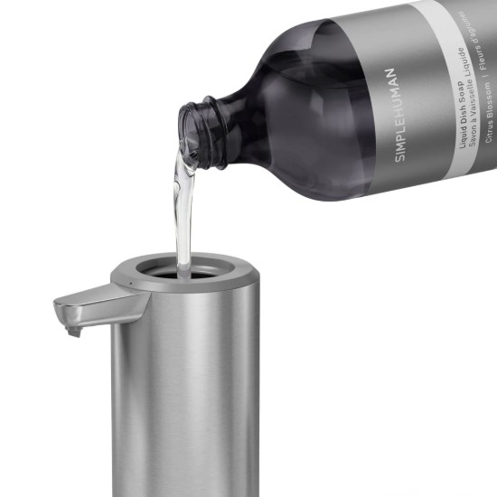 Dozator cu senzor si suport pentru burete, 266 ml, inox, Brushed - simplehuman