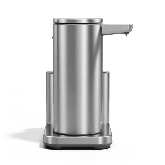 Dozator cu senzor si suport pentru burete, 266 ml, inox, Brushed - simplehuman