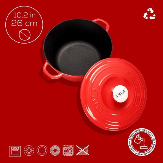 Cratita fonta, 26cm/4,86L, "New Heritage", Rosu - LAVA