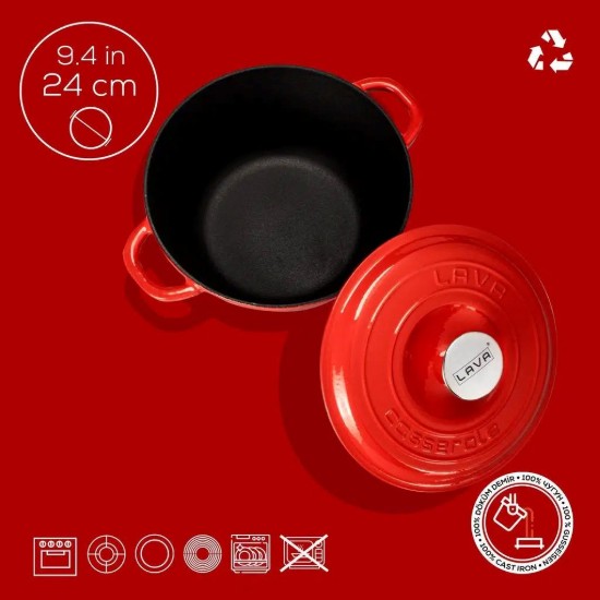 Cratita fonta, 24cm/4,07L, "New Heritage", Rosu - LAVA