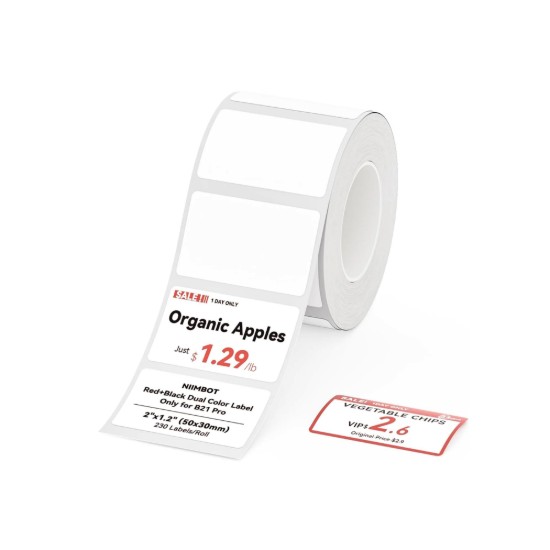 Rola etichete autoadezive Dual-Color, 50x30mm, 230 buc/rola, Rosu/Negru - NIIMBOT