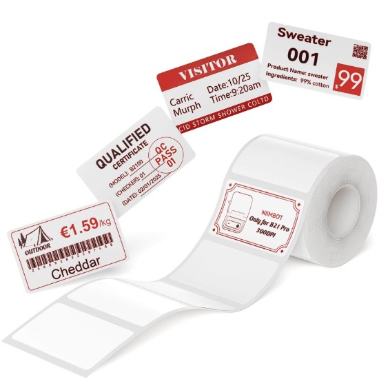 Rola etichete autoadezive Dual-Color, 50x30mm, 230 buc/rola, Rosu/Negru - NIIMBOT