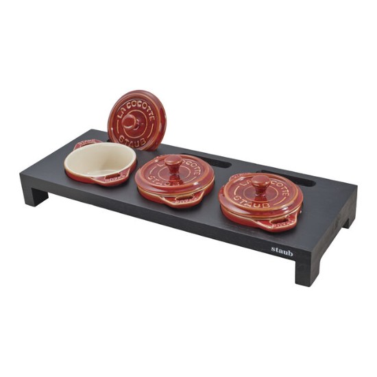 Suport pentru 3 mini-cocotte, din lemn - Staub