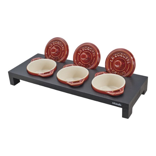 Suport pentru 3 mini-cocotte, din lemn - Staub