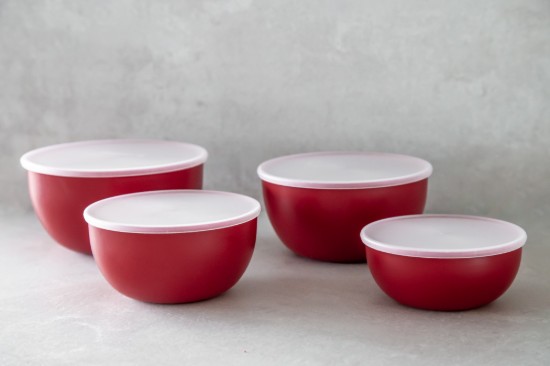 Set 4 boluri preparare, plastic, cu capac, Empire Red - KitchenAid