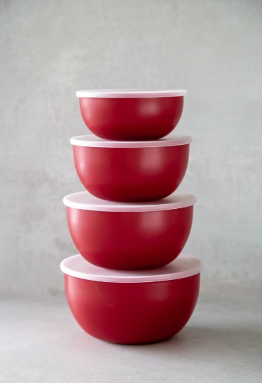 Set 4 boluri preparare, plastic, cu capac, Empire Red - KitchenAid